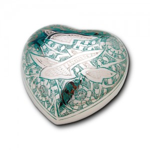 Keepsake Heart (Silver with Green Detailing and Flying Birds Design)